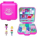 Esranın Dünyası Polly Pocket Mattel 80. Yıl Dönümüne Özel Nostaljik Kompakt Oyun Seti, Biri Etek Giyen 3 Bebek, 1 Evcil Hayvan ve Kutlama Temalı Mobilyalarla Kompakt Ev, JGK22 - Ahşap