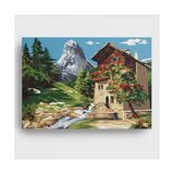 Esranın Dünyası Sayılarla Boyama Tuval Hobi Seti Dere ve Ev Temalı Fırça ve Boya Dahil Set (Çıtalı) 40X50 cm Kendin Yap Sayılarla Tuval Boya Kiti (Kasnaklı) - 41 Delft Blue