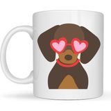 Esranın Dünyası Sevimli Dachshund (Sosis Köpek) Desenli Porselen Kupa Model 47 – Kalpli Gözlüklü Köpek Figürlü, Hediye Kupası - Belirtilmemiş - 001 - Beyaz