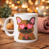 Esranın Dünyası Sevimli French Bulldog Desenli Porselen Kupa Model 48 – Kalpli Gözlüklü Köpek Tasarımı, Hediye Kupa, Kahve & Çay Kupası - Belirtilmemiş - 001 - Beyaz