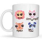 Esranın Dünyası Sevimli Hayvan Figürlü Porselen Kupa Model 70 – “roar • Glow All Night • Make • Yee Haw” Tasarımlı Özel Baskı Kupa - Belirtilmemiş - 001 - Beyaz