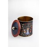 Esranın Dünyası Tales Desenli Yuvarlak Metal Saklama Kabı - 14 cm x 15 cm - Abanoz - 14 x 15 cm