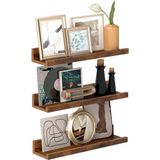 Esranın Dünyası Vasagle Duvar Rafları, 3'lü Set, Yüzer Raflar, Uzunluk 38 Cm, Dekoratif Öğeler, Baharat Kavanozları ve Resim Çerçeveleri Için Yükseltilmiş Ön Kenar, Eski Kahverengi LWS037X01
