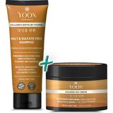 Esranın Dünyası Yoon 2'li Vegan Tuzsuz Şampuan & Saç Bakım Maskesi 250ML, Hyaluronik Asit, Keratin, Kolajen ve Biotin Içerikli Besleyici, Onarıcı 2'li Saç Bakım Seti