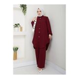 Esre Store 4543 - Plise Detaylı Tesettür İkili Takım Bordo