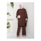 Esre Store 4543 - Plise Detaylı Tesettür İkili Takım Kahverengi