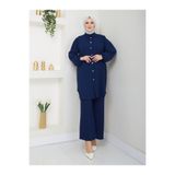 Esre Store 4543 - Plise Detaylı Tesettür İkili Takım Lacivert