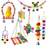 ESRISE 8 Adet Muhabbet Kuşu Cockatiel Kuş Oyuncakları, Papağan Kafesi Hamak Salıncak Ahşap Levrek Çiğneme Oyuncağı, Muhabbet Kuşları, Aşk Kuşları, Kanatlar, Muhabbet Kuşları için