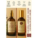 Essa Rosa Gül Suyu Cam Şişe 100 ml & Lavanta Suyu Cam Şişe 100 ml Canlandırıcı Enerji Verici - Stres Önleyici Doğal Saf Tonik - 2 Li Set