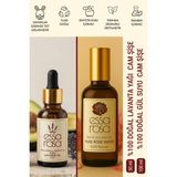 Essa Rosa Lavanta Yağı Cam Şişe 30 ml - Gül Suyu Cam Şişe 100 ml - Rahatlatıcı - Enerji Verici - Vegan - 2'li Set
