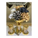 essacraft GOLD METAL VAZO CAMLI 11 EVA ÇİÇEK 3 PARÇA SET MUMLUK SETİ(AYNA DAHİL DEĞİLDİR.)