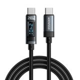 Essager 1 Metre 240W Dijital Ekranlı Type-C To Type-C Mega Hızlı Data Şarj Kablosu, Ultra Sağlam Halat Kablo Kopmaz