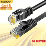 Essager 10 Metre Cat6 1000MBPS Süper Hızlı Gecikmesiz Ethernet Kablosu, 1gbps Altın Kablama Uçlu Internet Kablosu - Siyah