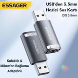 Essager 2İn1 Usb To 2X 3.5Mm Aux Çevirici Adaptör, Kulaklık Ve Mikforon Çevirici, Harici Ses Kartı