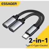 Essager 2'si 1 Arada Type-C To Type-C 60W Şarj ve Kulaklık Çevirici Adaptör Hi-Fi Ses CE+RoHs Lisanslı Örgülü Sağlam Orjinal