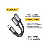 Essager 60W Şarj 2İn1 Type-C To Type-C Dönüştürücü Çevirici Çoklayıcı Hızlı Şarj Type-C Kulaklık Çıkışı, Hifi Ses Ve Hızlı Şarj Adaptörü