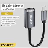 Essager Type-C To 3.5mm Harici Ses Kartı Çift Giriş CE/FC/ROHS Lisanslı Mikrofon/Kulaklık/Hoparlör Ses Ara Birimi Orjinal