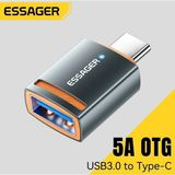 Essager Usb 3.0 To Type-C 5Gbps Hızlı CE/FC/ROHS Lisanslı Dönüştürücü Adaptör Metal Sağlam Orginal Led Işıklı Yeni Nesil Son Teknoloji