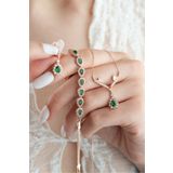 ESSARE 925 Ayar Gümüş Zümrüt Taşlı Kolye Küpe ve Bileklik Set