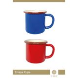 Esse Emaye Kupa Retro Serisi Mavi & Kırmızı 2'li Set