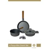 Esse Granit Döküm Mini Tava Sahan Sütlük Cam Kapaklı Set Gri 16 CM