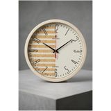 ESSEN DESİGN Minimalist İki Renkli Ahşap Desenli Çizgili Sessiz Akar Mekanizma Duvar Saati 28 cm