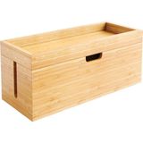 Essentials - Kapaklı Bambu Saklama Kutusu (Şarj Cihazlarını ve Uzatmalı Prizleri ve Kabloları Saklamak Için Uygundur, Kablo Yönetimi Için Kablo Kutusu, Ahşaptan Yapılmıştır)