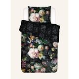 Essenza Fleur Yatak Çarşafı, %100 Pamuk, Çiçek Desenli Nevresim Takımı, Fermuarlı Kapatma - Siyah - 155 x 220 cm