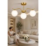 Esslight Alara 3’lü Eskitme Plafonyer Beyaz Camlı Avize Salon Mutfak Yatak Odası