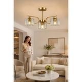 ESSLİGHT Asel 3’lü Eskitme Plafonyer Kristal Taşlı Avize Salon Mutfak Yatak Odası