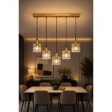 ESSLİGHT Azra 5’li Eskitme Kristal Taşlı Modern Salon Mutfak Yatak Odası Avizesi