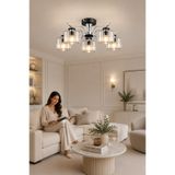ESSLİGHT Esma 5’li Krom Plafonyer Kristal Taşlı Avize Salon Mutfak Yatak Odası