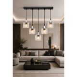 ESSLİGHT Ezgi 5’li Sıralı Kristal Taşlı Modern Salon Mutfak Yatak Odası Avizesi