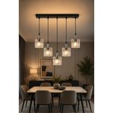 Esslight Ezgi 5’li Sıralı Kristal Taşlı Salon Mutfak Yatak Odası Avize - Siyah