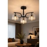 Esslight Nehir 3’lü Avize Kristal Taşlı Modern Salon Mutfak Yemek Odası Aydınlatmas - Siyah - Krom