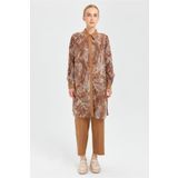 Esswaap Desenli File Kumaş Tunik Pantolon Takım Camel