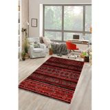 ESTA HALI Geleneksel Kilim Desen Kırmızı Halı (makinada Yıkanabilir Kaymaz Dot Taban) - Esta1226