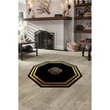 ESTA HALI Gold Modern Motifli Siyah Sekizgen Yuvarlak Halı (Makinada Yıkanabilir Dot/Keçe Taban) - CP1055