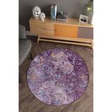 ESTA HALI Mor Etnik Desenli Yuvarlak Halı (makinada Yıkanabilir Kaymaz Dot Taban) - Esta1303-1