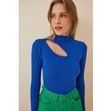 ESTAY Kadın Saks Mavisi Cut Out Detaylı Fitilli Örme Bluz