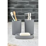 Este 3 Parça Yuvarlak Lavabo Banyo Seti - Sıvı Sabunluk Katı Sabunluk Diş Fırçası - Antrasit Gri