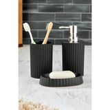 Este 3 Parça Yuvarlak Lavabo Banyo Seti - Sıvı Sabunluk Katı Sabunluk Diş Fırçası - Siyah