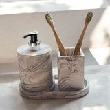 Estetik Mermer Desenli Beton Banyo Aksesuar Seti (3 Parça)