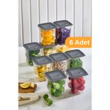 ESTİ 6 Adet - 1,3 Lt Kapaklı Baharatlık Saklama Kabı | Mutfak Dolabı / Buzdolabı Düzenleyici 10x10x13 cm