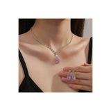 Estilo Lingerie Gümüş Kaplama Su Yolu Pembe Zirkon Taşlı Kolye Küpe Seti Gelin Takı Seti Nişan Seti Parti Davet Seti