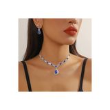 Estilo Lingerie Mavi Kristal Taşlı Kolye Ve Küpe Seti Özel Günler Seti Düğün Seti Nişan Abiye Seti Gelin Takısı