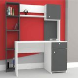 Estina Raflı Kitaplıklı Kapaklı Dolaplı Geniş Çalışma Masası -Antrasit/Beyaz