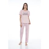 Estiva 22120 Kadın Yazı Desenli Kısa Kollu Viskon Pijama Takımı
