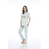 Estiva 22123 Kadın Kalp Desenli Kısa Kollu Viskon Pijama Takımı