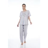 Estiva 22151 Kadın Kuğulu Viskon Kısa Kollu Büyük Beden Pijama Takımı